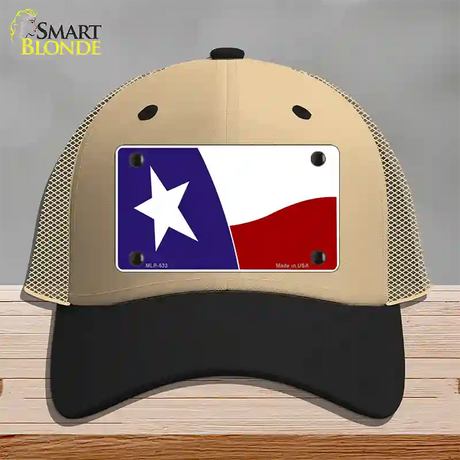 Texas State Flag Waving Novelty License Plate Hat Mesh / Khaki|Black