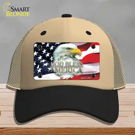 God Bless America Eagle Novelty License Plate Hat Mesh / Khaki|Black