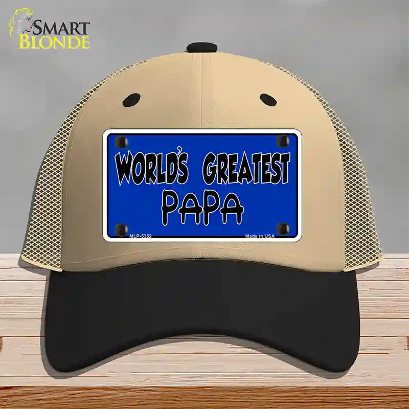 Worlds Greatest PaPa Novelty License Plate Hat Mesh / Khaki|Black