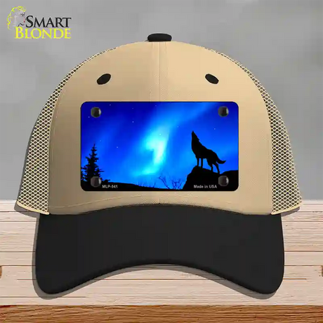 Wolf Howling Novelty License Plate Hat Mesh / Khaki|Black