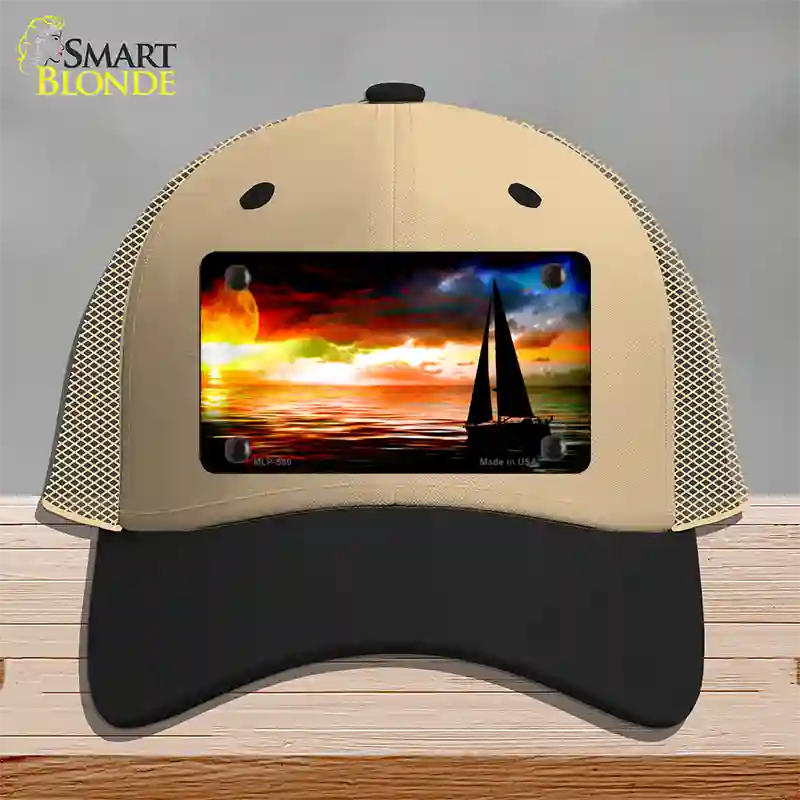 Sailboat Novelty License Plate Hat Mesh / Khaki|Black