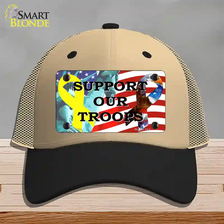 Support Our Troops Ribbon Novelty License Plate Hat Mesh / Khaki|Black