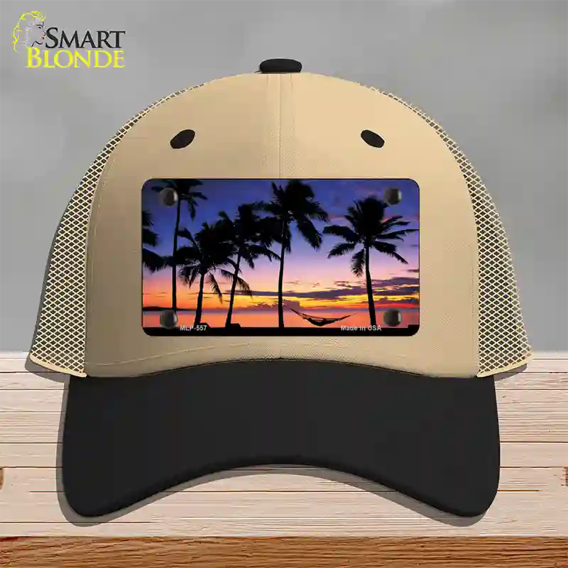 Sunset Hammock Novelty License Plate Hat Mesh / Khaki|Black