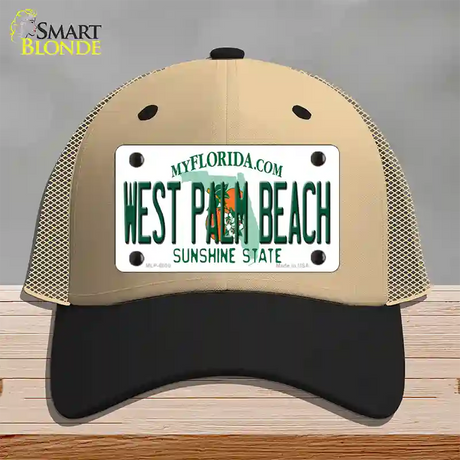 West Palm Beach Florida Novelty License Plate Hat Mesh / Khaki|Black