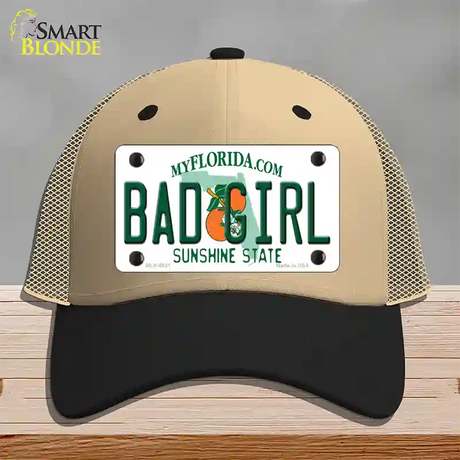 Bad Girl Florida Novelty License Plate Hat Mesh / Khaki|Black