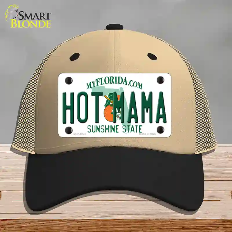 Hot Mama Florida Novelty License Plate Hat Mesh / Khaki|Black