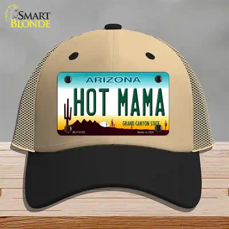 Arizona Hot Mama Novelty License Plate Hat Mesh / Khaki|Black