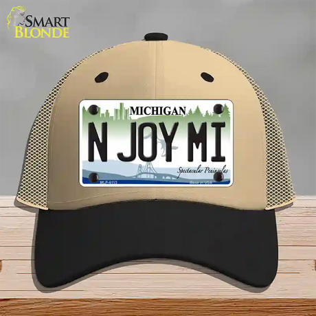 N Joy Mi Michigan Novelty License Plate Hat Mesh / Khaki|Black