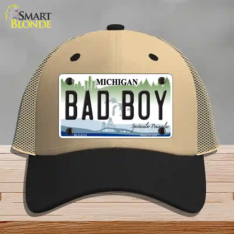 Bad Boy Michigan Novelty License Plate Hat Mesh / Khaki|Black