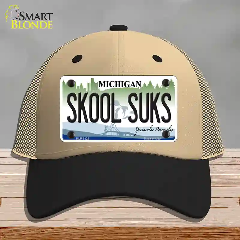 Skool Suks Michigan Novelty License Plate Hat Mesh / Khaki|Black