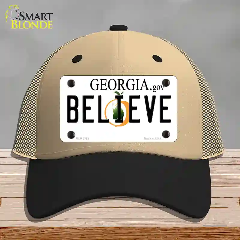 Believe Georgia Novelty License Plate Hat Mesh / Khaki|Black