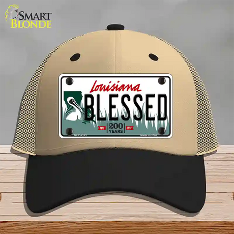 Blessed Louisiana Novelty License Plate Hat Mesh / Khaki|Black