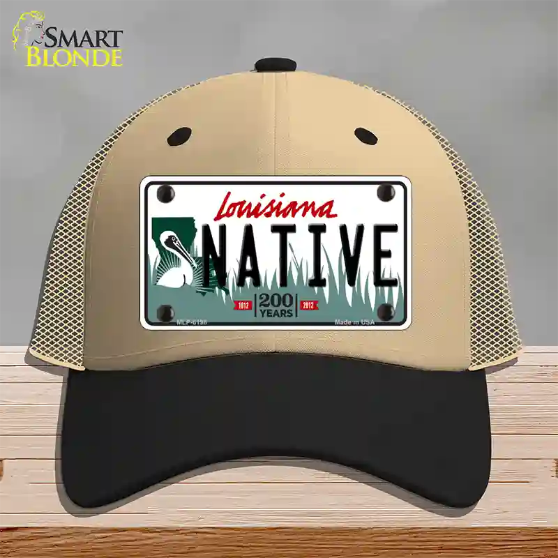 Native Louisiana Novelty License Plate Hat Mesh / Khaki|Black