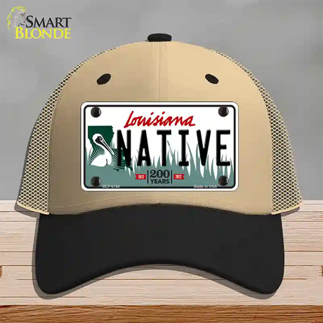 Native Louisiana Novelty License Plate Hat Mesh / Khaki|Black