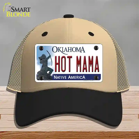 Hot Mama Oklahoma Novelty License Plate Hat Mesh / Khaki|Black