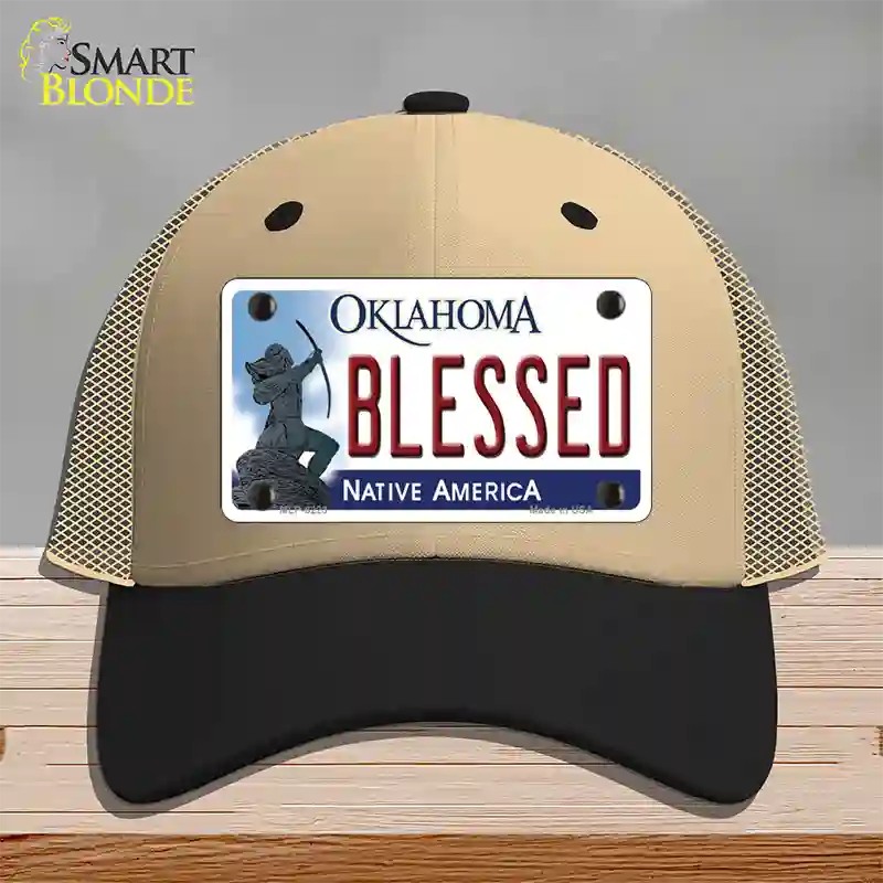 Blessed Oklahoma Novelty License Plate Hat Mesh / Khaki|Black