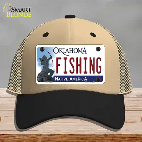 Fishing Oklahoma Novelty License Plate Hat Mesh / Khaki|Black