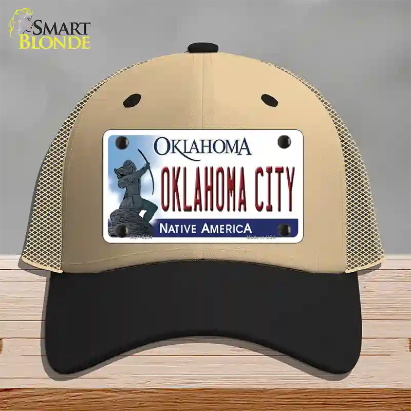 Oklahoma City Oklahoma Novelty License Plate Hat Mesh / Khaki|Black