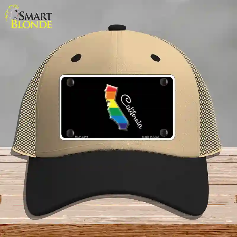 California Rainbow Novelty License Plate Hat Mesh / Khaki|Black