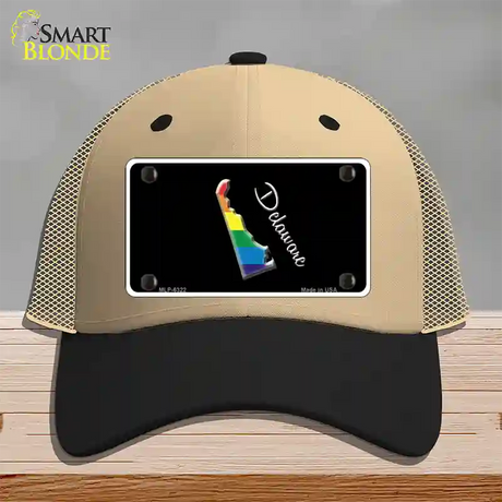 Delaware Rainbow Novelty License Plate Hat Mesh / Khaki|Black