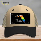 Florida Rainbow Novelty License Plate Hat Mesh / Khaki|Black