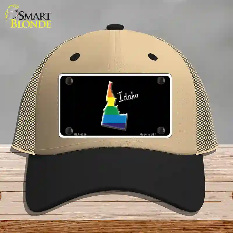 Idaho Rainbow Novelty License Plate Hat Mesh / Khaki|Black