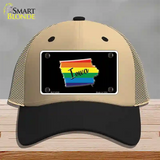 Iowa Rainbow Novelty License Plate Hat Mesh / Khaki|Black