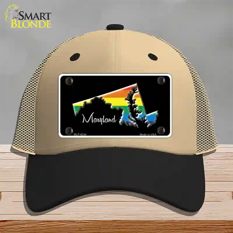 Maryland Rainbow Novelty License Plate Hat Mesh / Khaki|Black