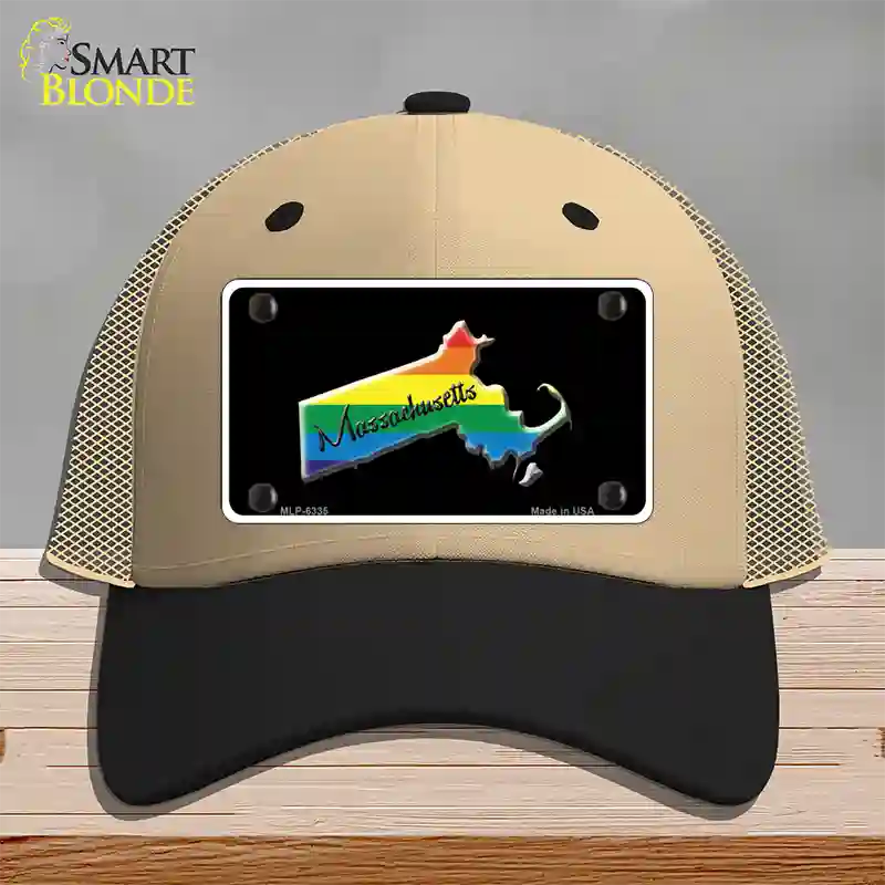 Massachusetts Rainbow Novelty License Plate Hat Mesh / Khaki|Black