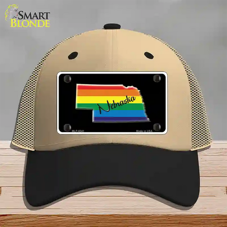 Nebraska Rainbow Novelty License Plate Hat Mesh / Khaki|Black