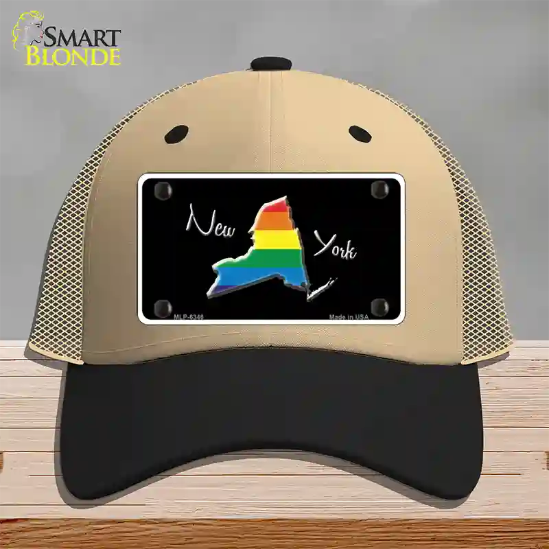 New York Rainbow Novelty License Plate Hat Mesh / Khaki|Black