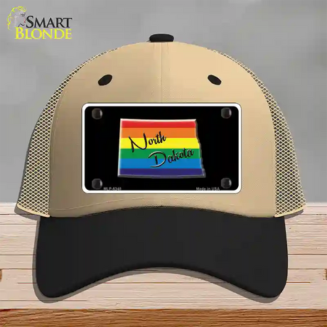 North Dakota Rainbow Novelty License Plate Hat Mesh / Khaki|Black