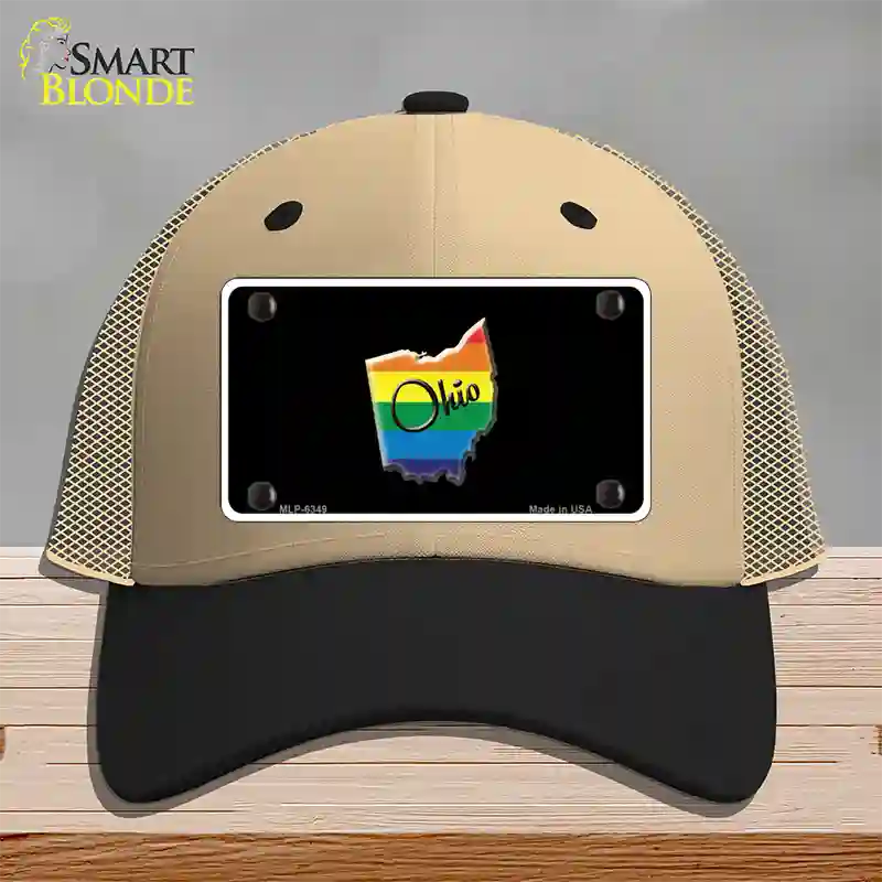 Ohio Rainbow Novelty License Plate Hat Mesh / Khaki|Black