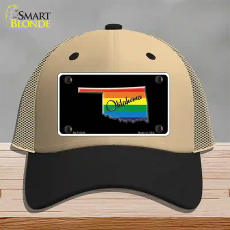 Oklahoma Rainbow Novelty License Plate Hat Mesh / Khaki|Black