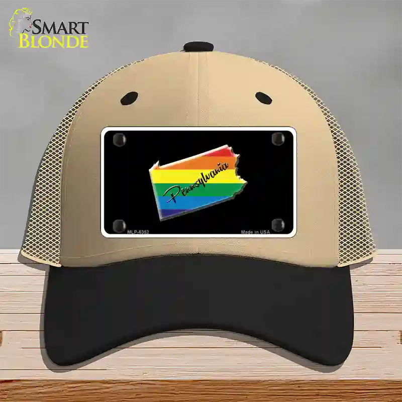 Pennsylvania Rainbow Novelty License Plate Hat Mesh / Khaki|Black