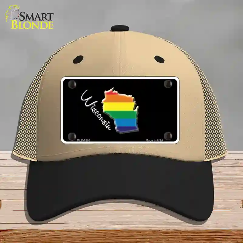 Wisconsin Rainbow Novelty License Plate Hat Mesh / Khaki|Black