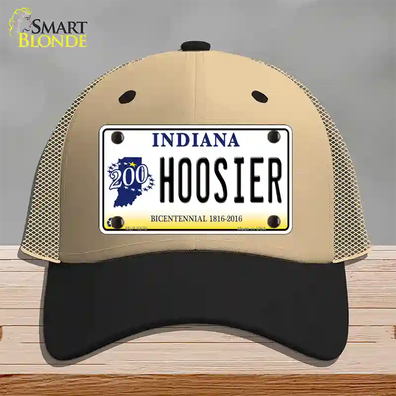 Hoosier Indiana Novelty License Plate Hat Mesh / Khaki|Black