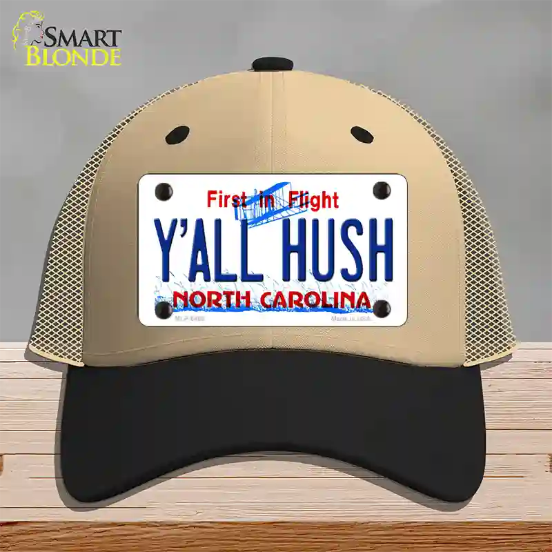 Yall Hush North Carolina Novelty License Plate Hat Mesh / Khaki|Black