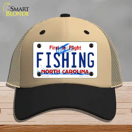 Fishing North Carolina Novelty License Plate Hat Mesh / Khaki|Black