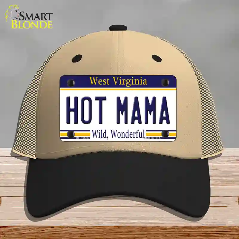 Hot Mama West Virginia Novelty License Plate Hat Mesh / Khaki|Black