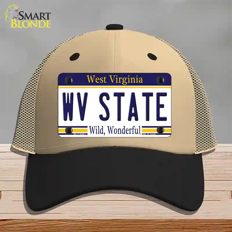 West Virginia State Novelty License Plate Hat Mesh / Khaki|Black