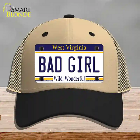 Bad Girl West Virginia Novelty License Plate Hat Mesh / Khaki|Black