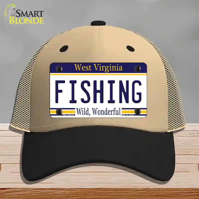 Fishing West Virginia Novelty License Plate Hat Mesh / Khaki|Black