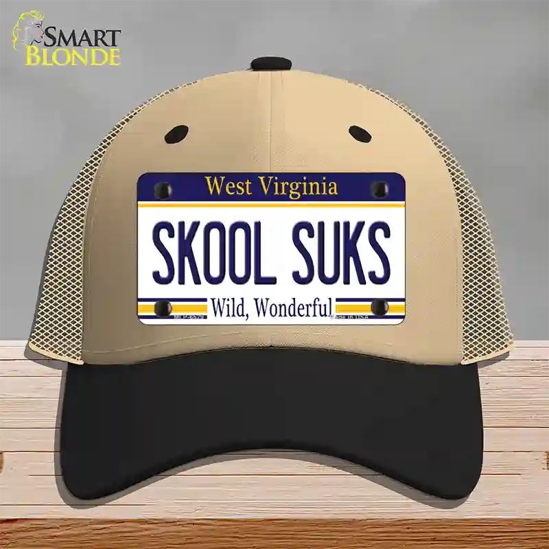 Skool Suks West Virginia Novelty License Plate Hat Mesh / Khaki|Black