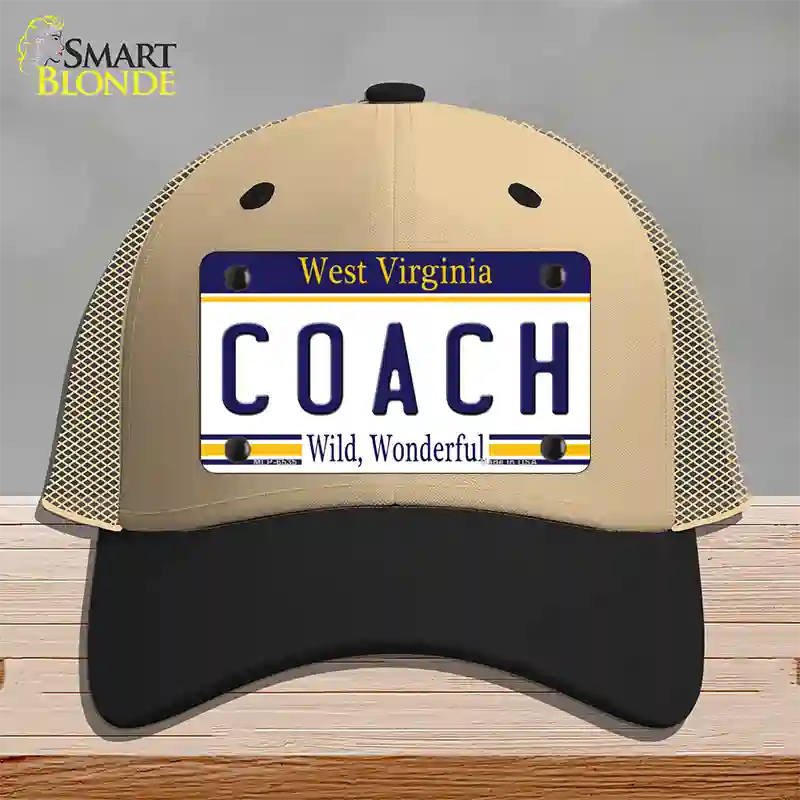 Coach West Virginia Novelty License Plate Hat Mesh / Khaki|Black