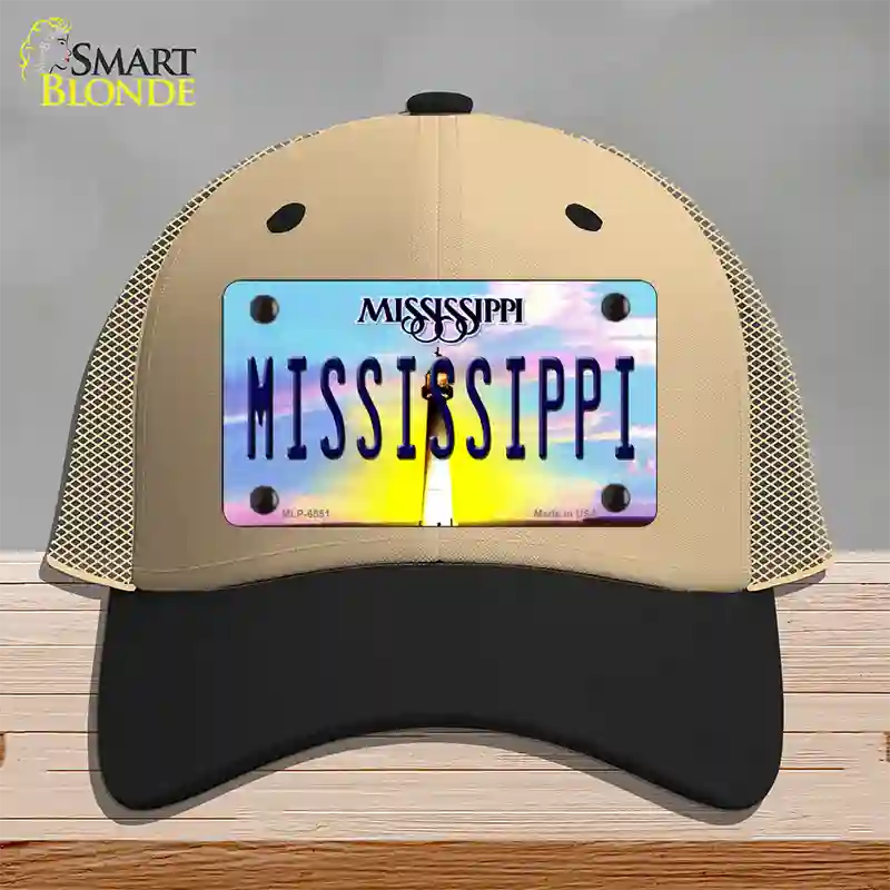 Mississippi Novelty License Plate Hat Mesh / Khaki|Black