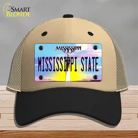 Mississippi State Novelty License Plate Hat Mesh / Khaki|Black