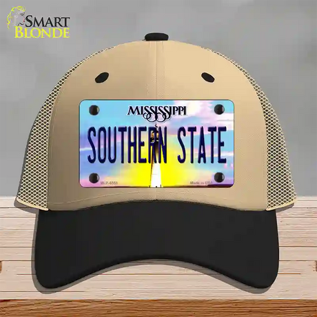 Southern State Mississippi Novelty License Plate Hat Mesh / Khaki|Black