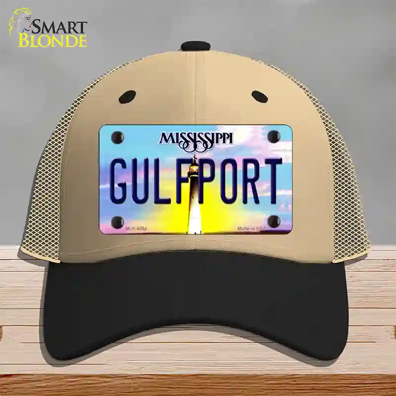 Gulfport Mississippi Novelty License Plate Hat Mesh / Khaki|Black