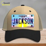 Jackson Mississippi Novelty License Plate Hat Mesh / Khaki|Black